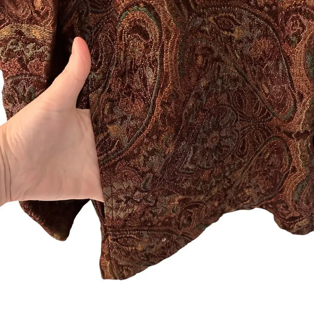 Habitat Burgundy Paisley Upholstery Artsy Boho Button Up Blazer‎ Pockets Size XL